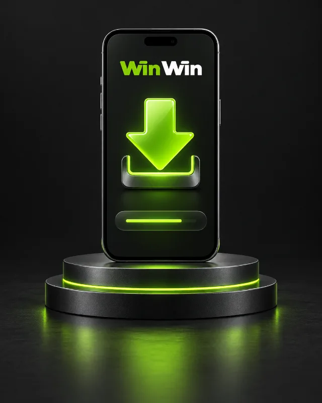 win win bet app download illustration with a branded phone and download arrow